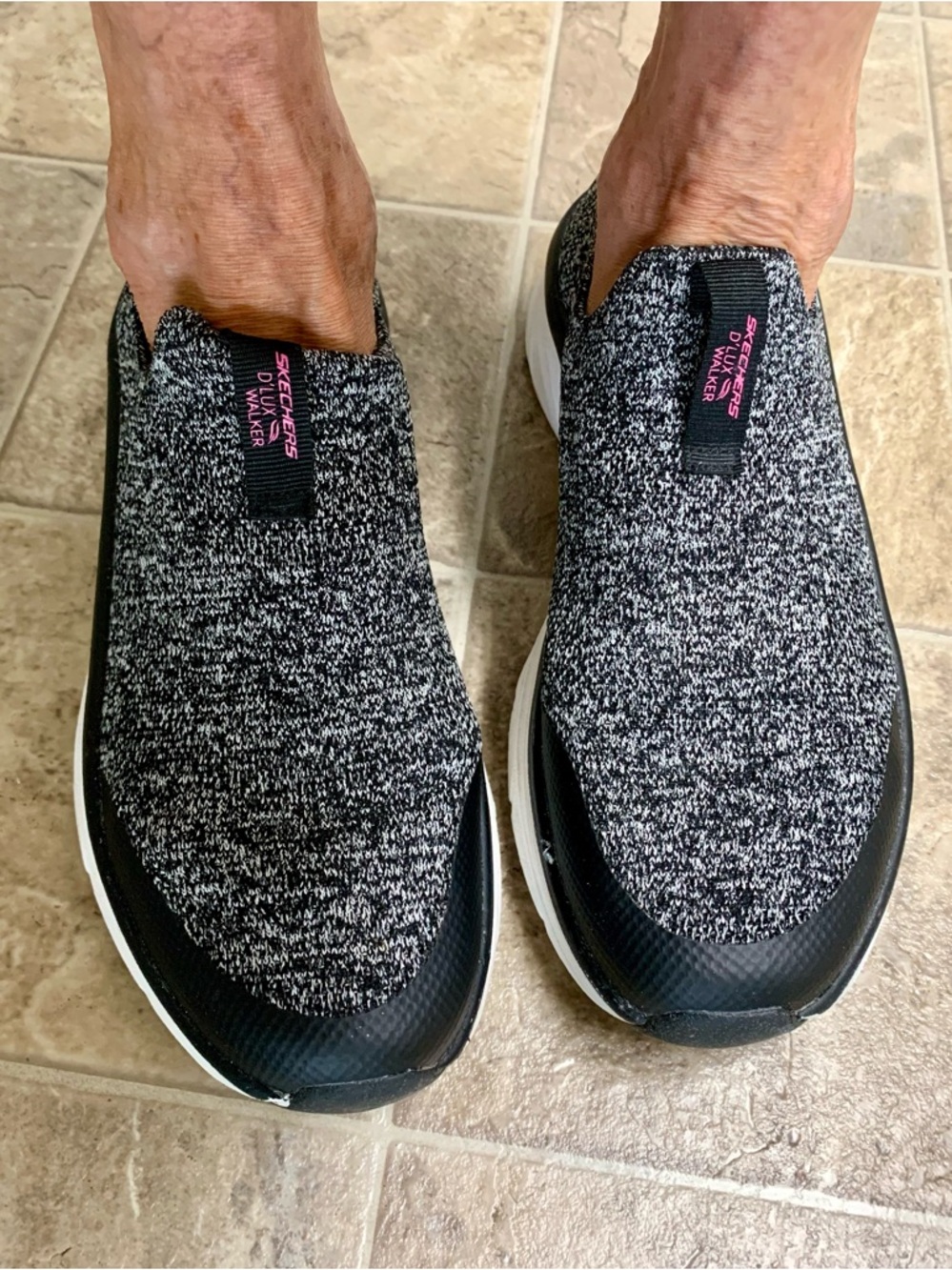 Skechers Women’s Slip-On Knit Walking Shoes — Black with Pink Interior